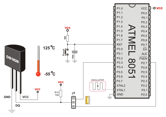 Easy8051A DS1820 Digital thermometer Schematic Overview Easy8051A DS1820 Digital thermometer Schematic Overview