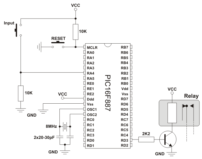 Example 6 - TMR0 as a counter, defining new variables, using relay