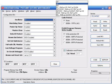 Oscillator can be run in four different modes