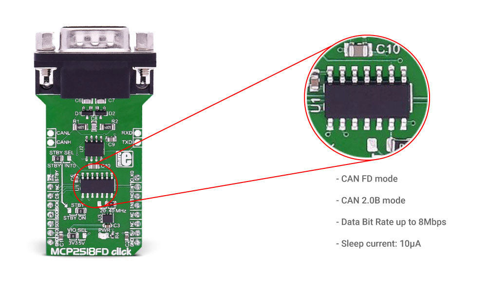 Click Boards Interface MCP2518FD Click CAN bus