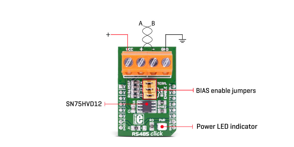 Rs485 Click 3 3v Breakout Board For Sn65hvd12 Transciever Ic