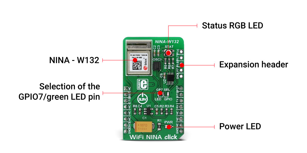 MikroE Click Boards Wireless Connectivity WiFi NINA Click