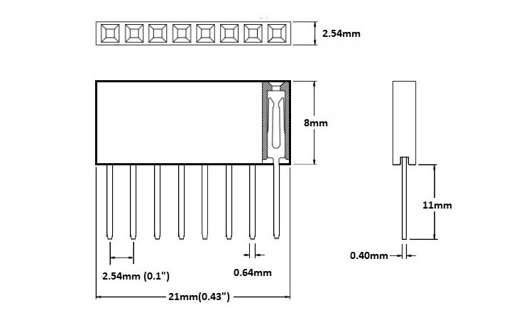 1x8 Stacking Header Mechanical Specifications