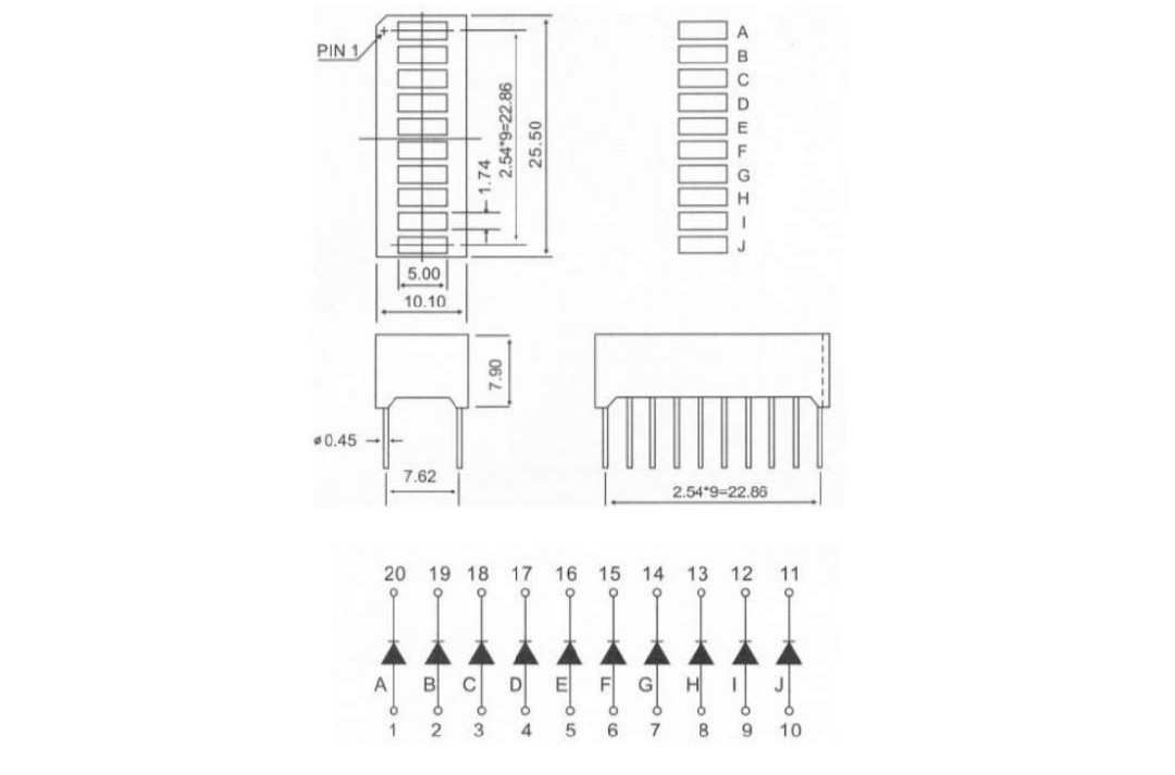 BarGraph 10-seg RED Mechanical Specifications