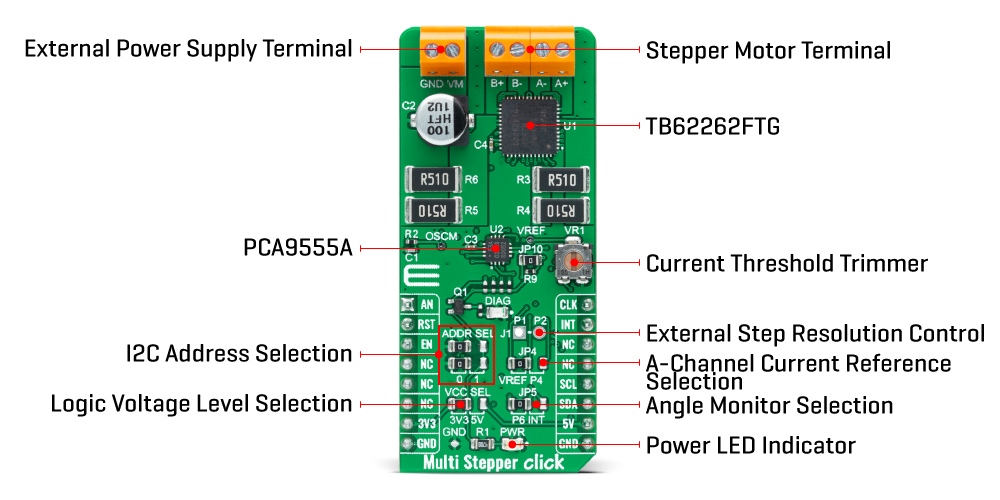 Multi Stepper Click Board™ TB62262FTG inner