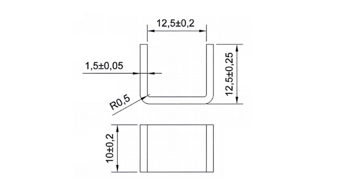 U-Shield U12.5-10-12.5-1.5 Ni-Fe Soft Ferromagnetic Shield Mechanical Specifications