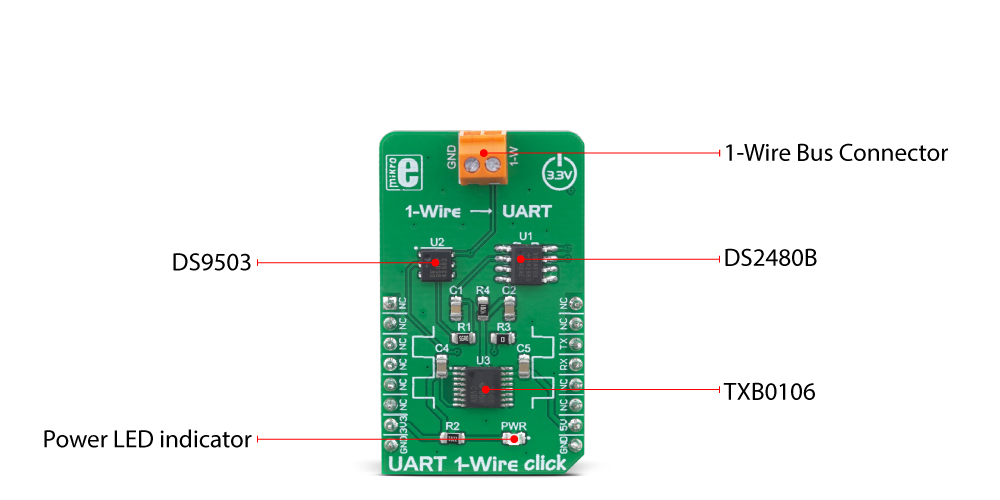 MikroE Click Boards Interface UART 1-Wire Click