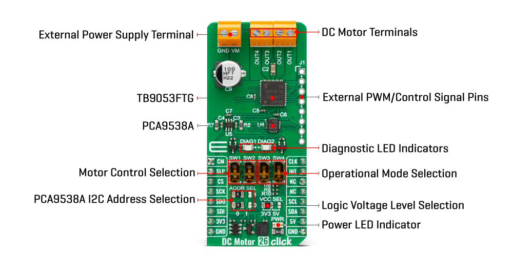 dc motor 26 Click Board™ inner img